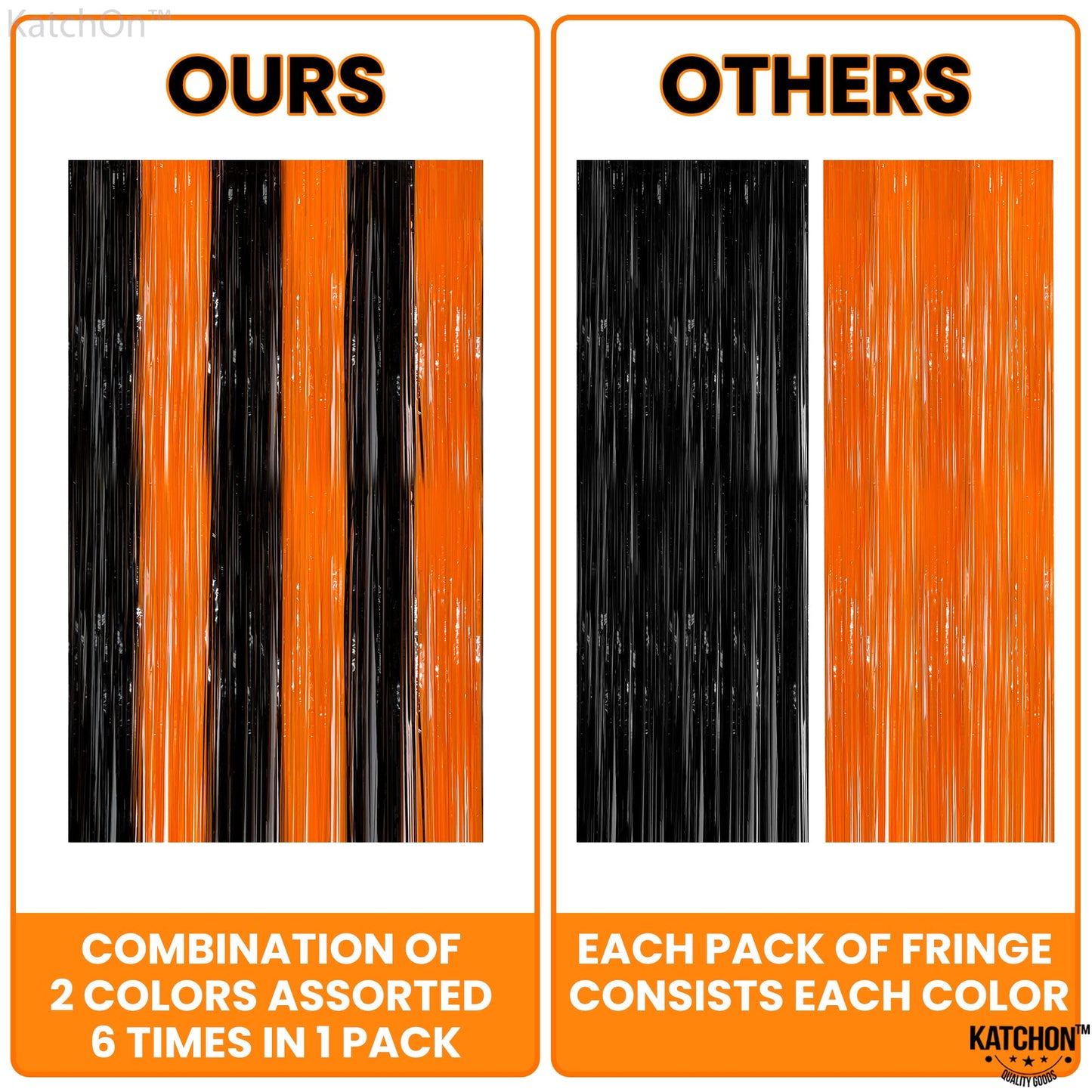 KatchOn, Black and Orange Foil Fringe Curtain - XtraLarge 3.2x8 Feet, Pack of 2 | Orange and Black Streamers, Halloween Decorati