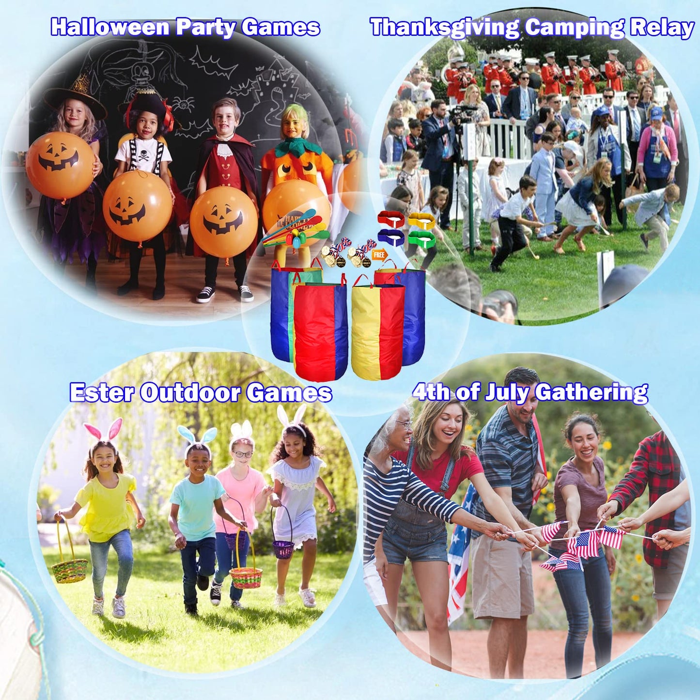 CWLAKON Outdoor Games Potato Sack Race Bags for Kids mature-themeds Egg Spoon Relay Race 3 Legged Race Bands Birthday Party Field Day Family Reunion Carnival Outside Yard Lawn Easter Games