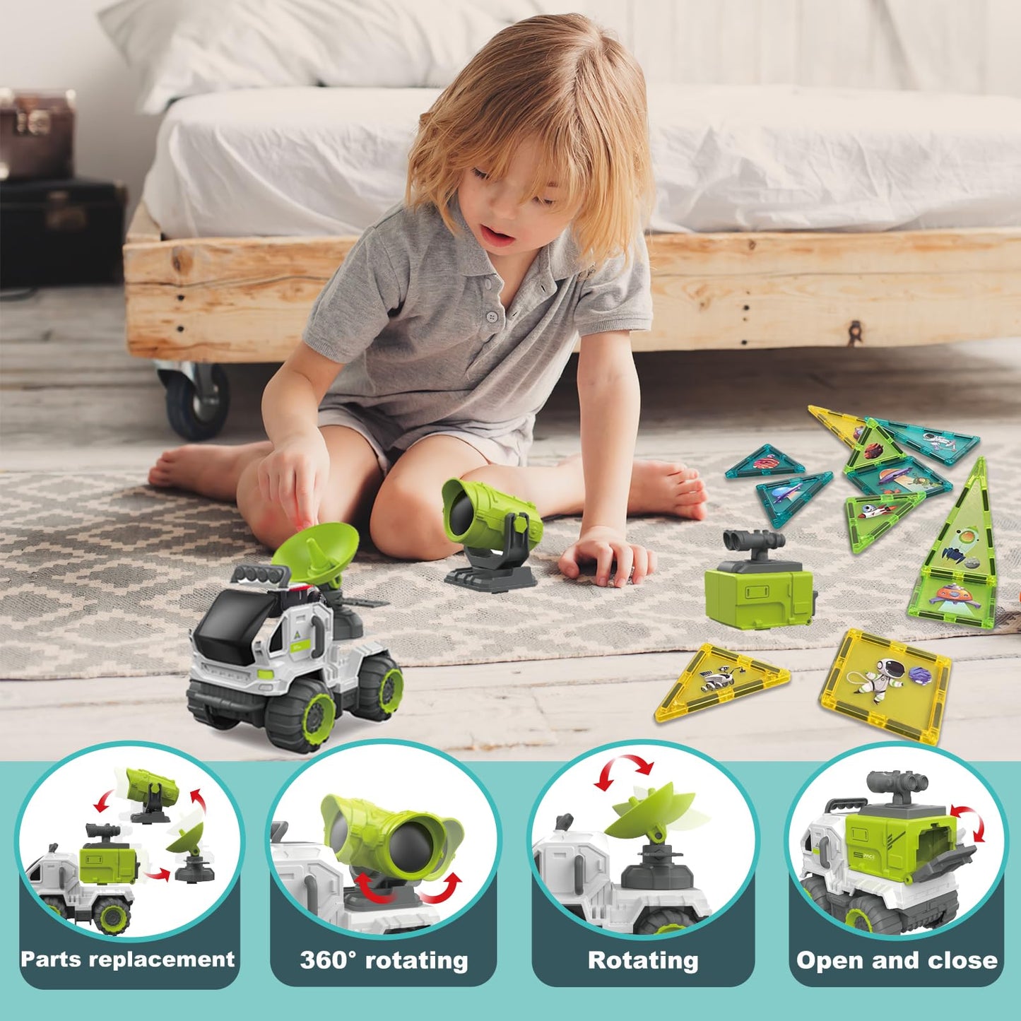 Bubuqe Space Adventure Magnetic Tiles Set Educational Magnet Tiles Building Block Toy Learning Construction Magnetic Toys Set Fo