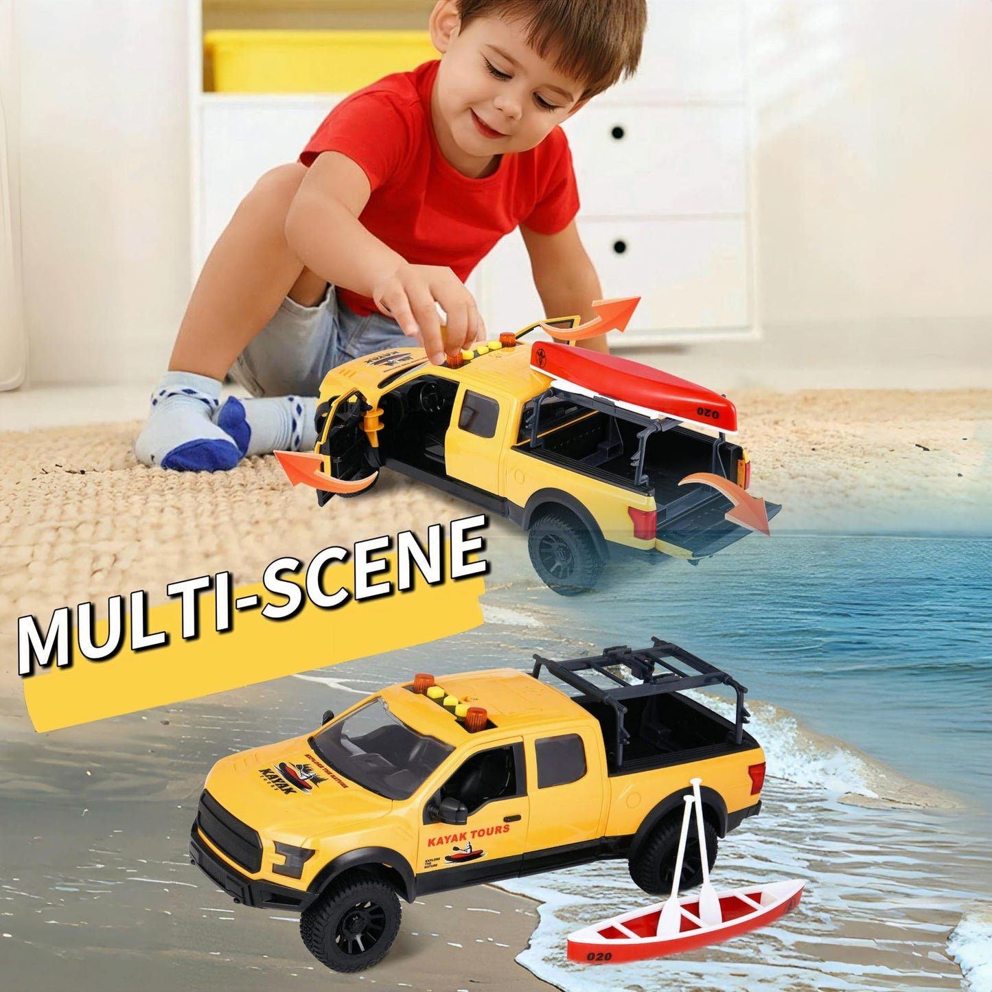 DDZOOU Big Truck Toys for Boys Ages 4-7, F150 Raptor Toy Pickup Truck with Light and Music, Perfect for Boys 8-12 Years Old.