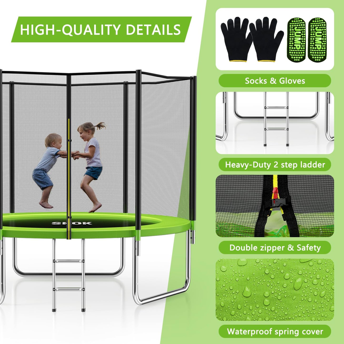Skok Kids Trampoline 8Ft Trampolines With Enclosure Net, 400Lbs Outdoor Trampolines For Kids -Astm Approved Trampoline For Child