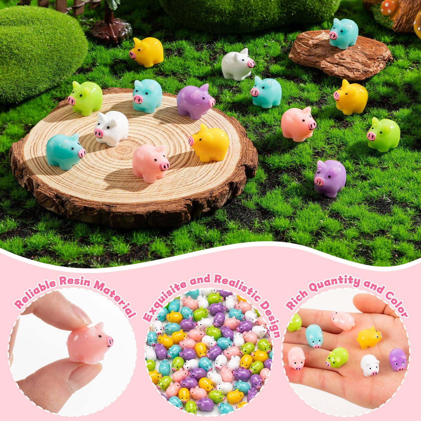 SYWHXY 126PCS Mini Resin Pigs Cute Pigs Figures Miniature, Colorful Tiny Pigs Charms for Cake Topper Garden Landscape Aquarium P