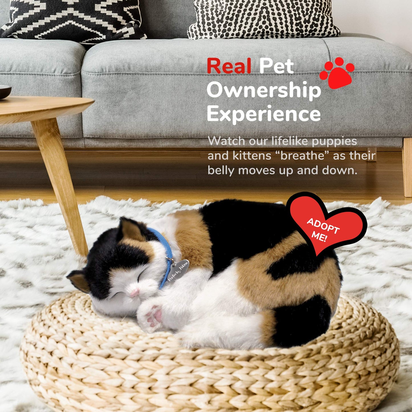 Perfect Petzzz - Original Petzzz Calico Cat, Realistic Lifelike Stuffed Interactive Pet Toy, Companion Dog With 100% Handcrafted Synthetic Fur