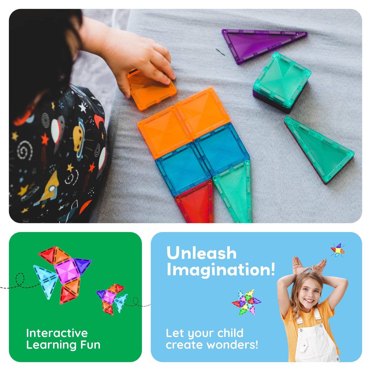 Picassotiles 120 Pieces Magnetic Tiles Building Blocks Mini Size Diamond Series Magnet Toys Travel Size On-The-Go Construction S