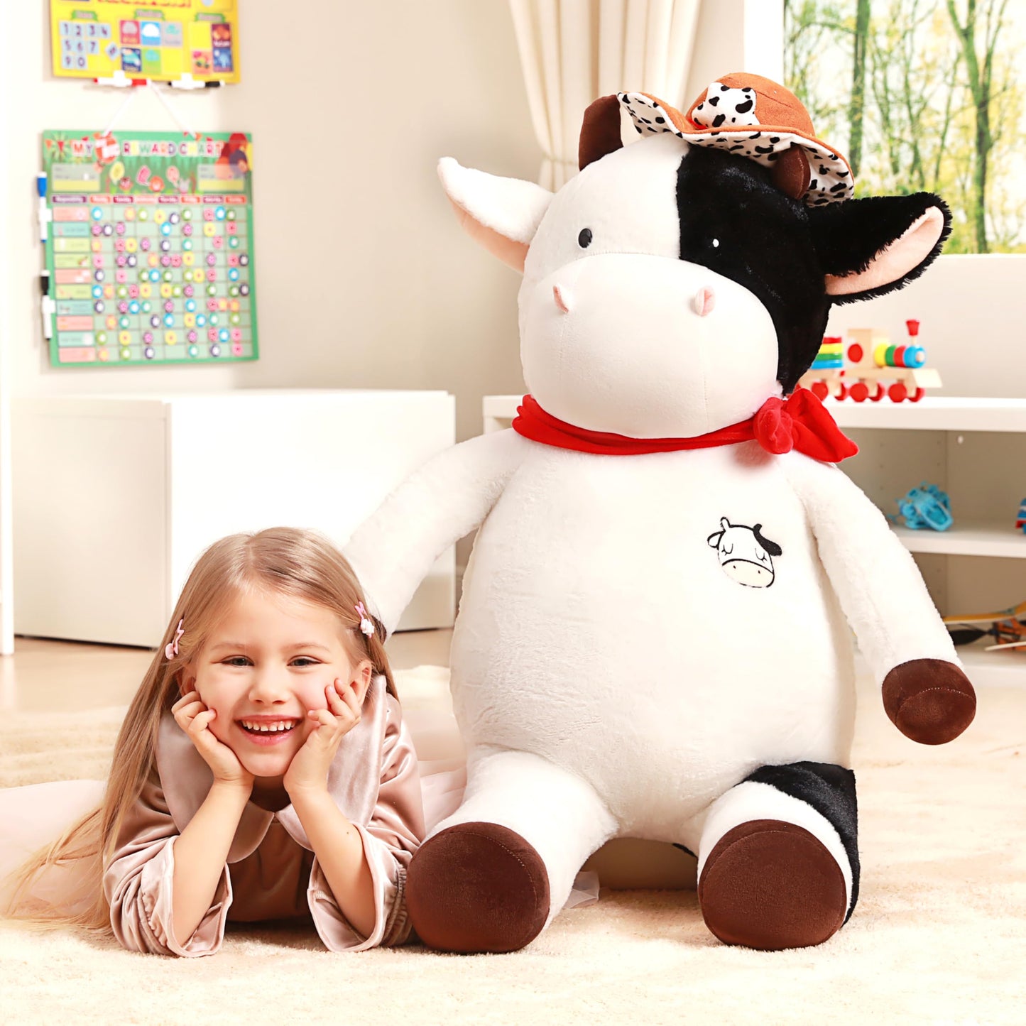 Ikasa Giant Cow Stuffed Animal Plush Toy,30'' Big Large Jumbo Soft Toys,Cute Huge Size Fat Fluffy Plushy Plushie,Gifts For Kids