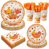 LINHAXM 168 PCS Thanksgiving Fall Party Supplies Autumn Pumpkin Tableware Set Includes Paper Plates, Napkins, Cups, Cutlery for