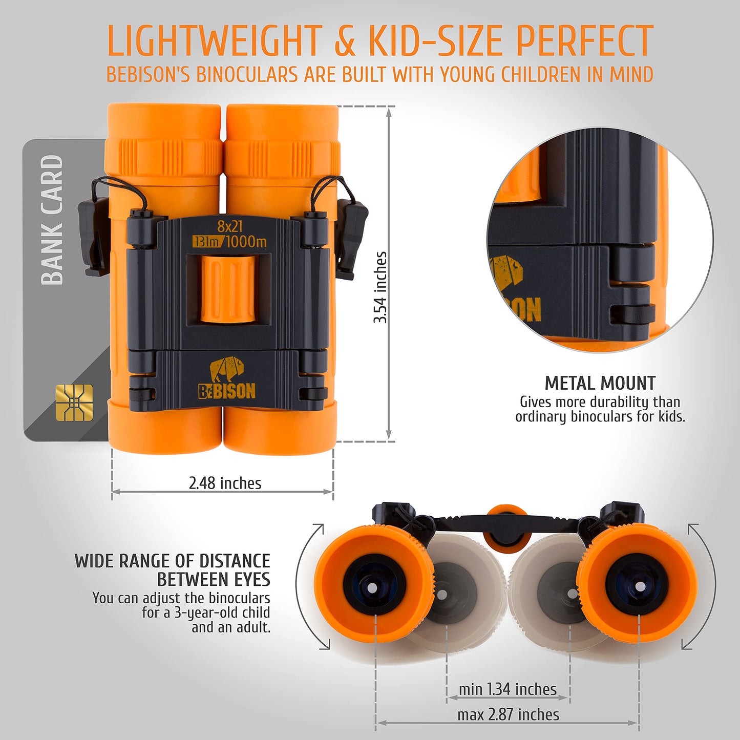 Bebison Binoculars For Kids - 8X21 High Resolution Real Optics - Compact Folding Shockproof Kids Binoculars For Bird Watching -