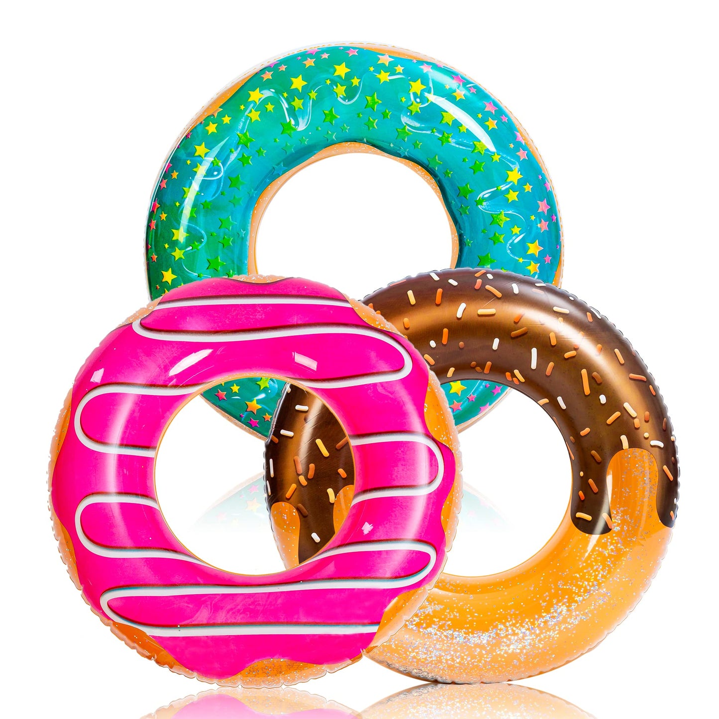 Joyin Donut Pool Float With Glitters 32.5” (3 Pack), Funny Tube Toys For Swimming Pool Party And Donut Party Supplies