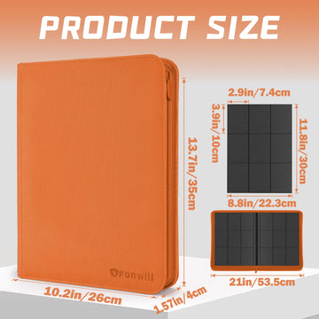 Fonwill Trading Card Binder 9 Pocket - 360 Pockets Premium PU Cover, Side Loading, Orange-1, Model TM10002-11
