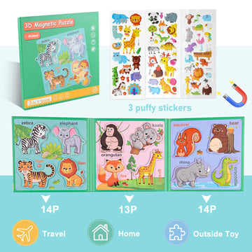 Astaron 3D Magnetic Animal Puzzle With 60 Puffy Stickers For Toddlers, 41 Pieces Puzzles Preschool Education Learning Travel Toy