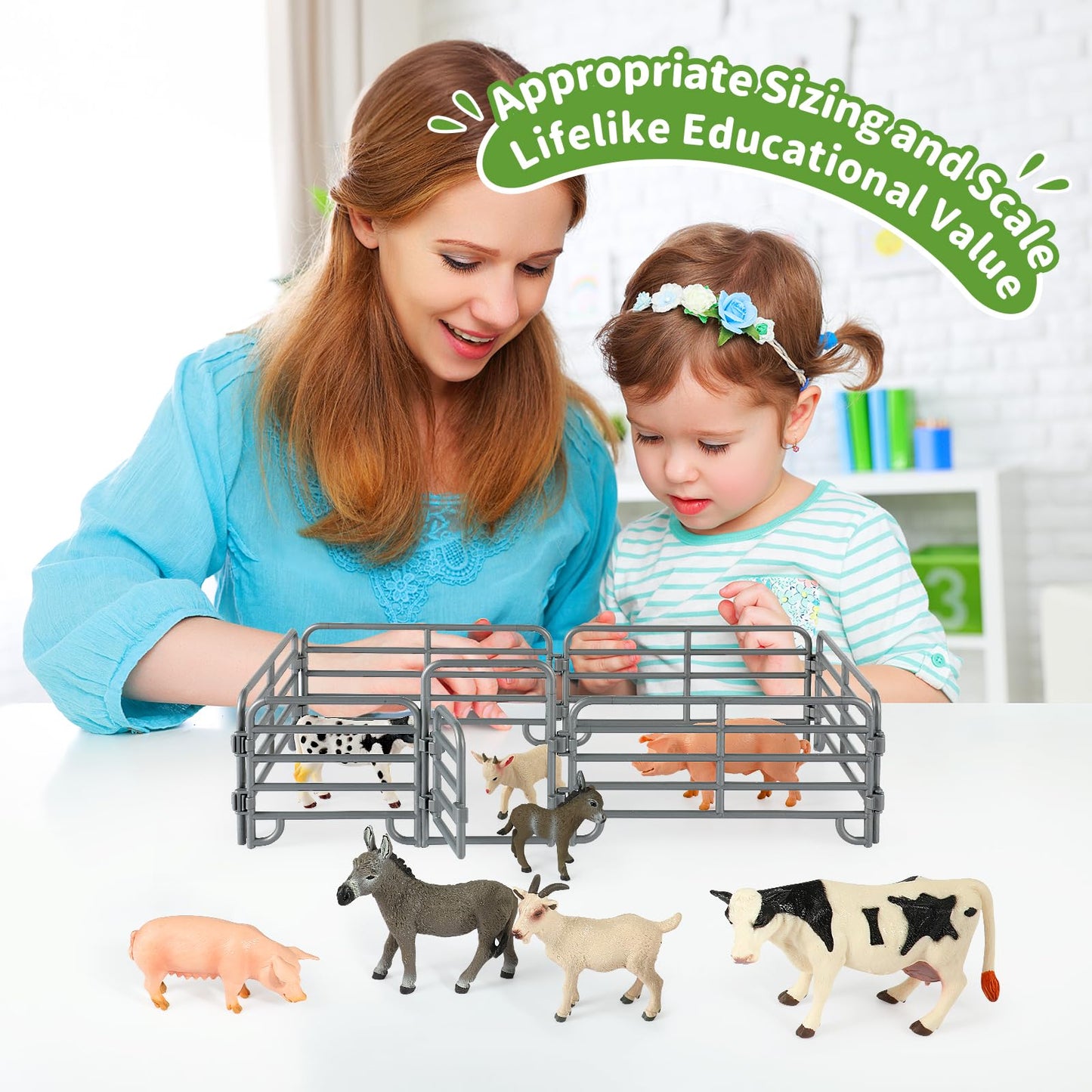 Farm Animal Toys, Realistic Farm Animal Figurines And Fence Playset, Includes Cow Pig Donkey Goat, Birthday Christmas Animal Gif