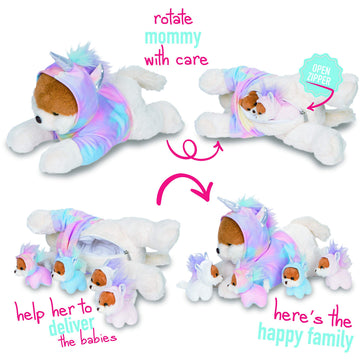 PixieCrush Snugababies Plush Stuffed Dogs & Puppies in Rainbow Unicorn Hoodie for Girls Ages 3-8 | Model CGPUPFAM3