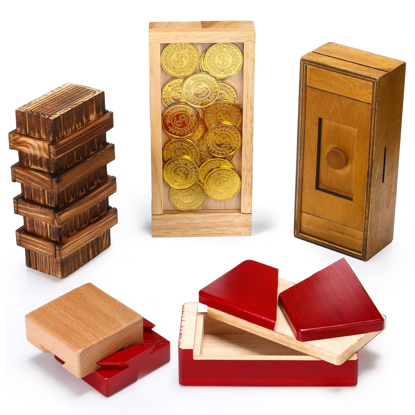 Hanaive 5 Pack Christmas Puzzle Box Gift Wooden Secret Money Puzzle Box With Hidden Compartments Ideal Money Box 3D Wood Lock Bo
