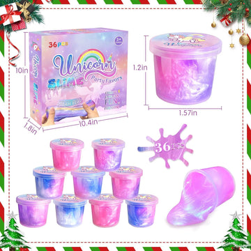 36 Pack Unicorn Slime Kit Party Favors For Kids Slime Cup Bulk Stretchy Non-Sticky Diy Stress Relief Putty Toy Christmas Holiday