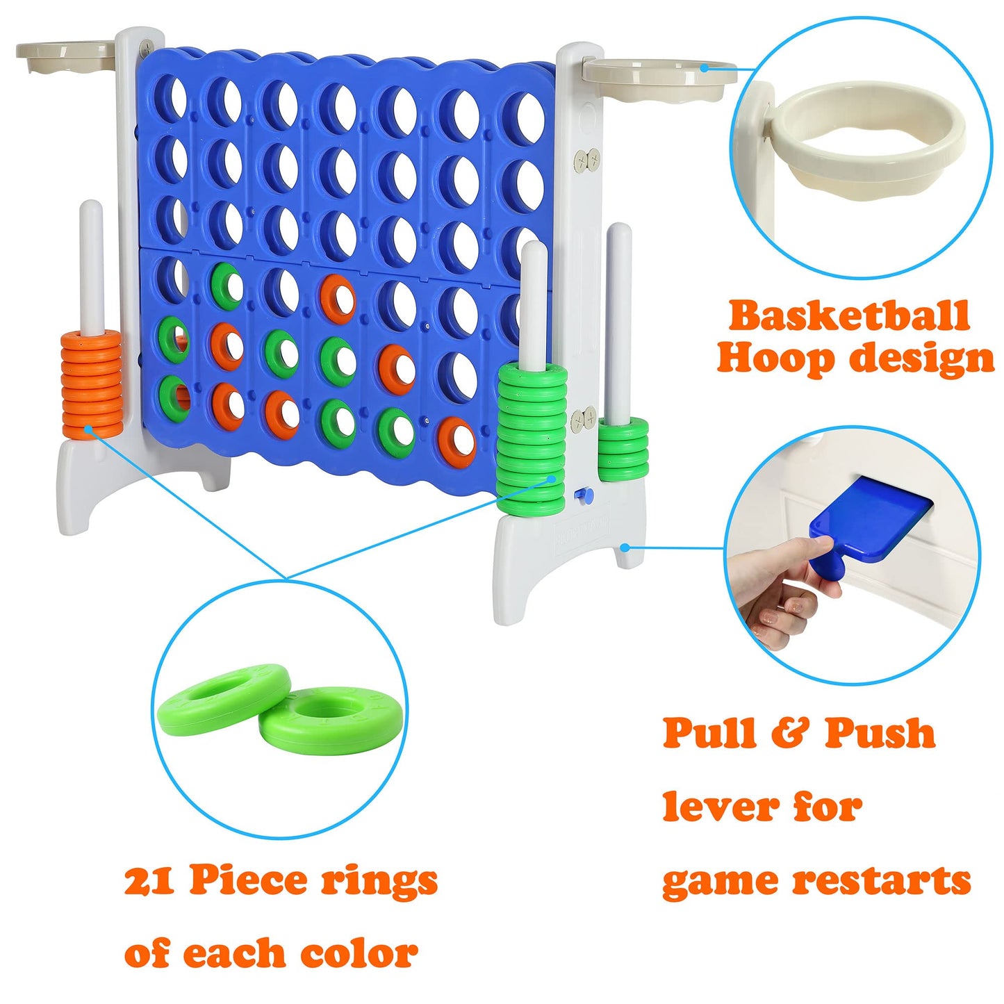 Sdadi Giant 33 Inch 4-In-A-Row Hoop Connect Strategy Game And Basketball Indoor/Outdoor Family Fun Board For Toddlers, Kids, Adu