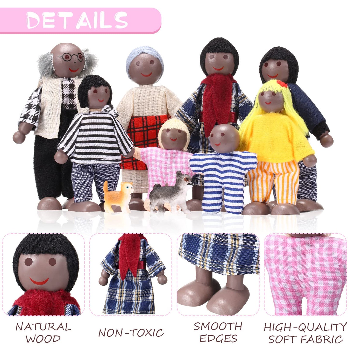 Skylety 10 Pcs Wooden Dollhouse Set Of Mini People Figures Dolls Wooden Doll Pretend Play Figures Accessories For Pretend Dollhouse Toy(Stylish Style)