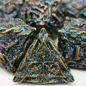 Mjdiceok Metal Flash Magic Vine Leaf Dice Set Dnd 7 Pcs Polyhedral D&D Dice Set Apply To Dunfgeons And Dragons Gift Role Playing