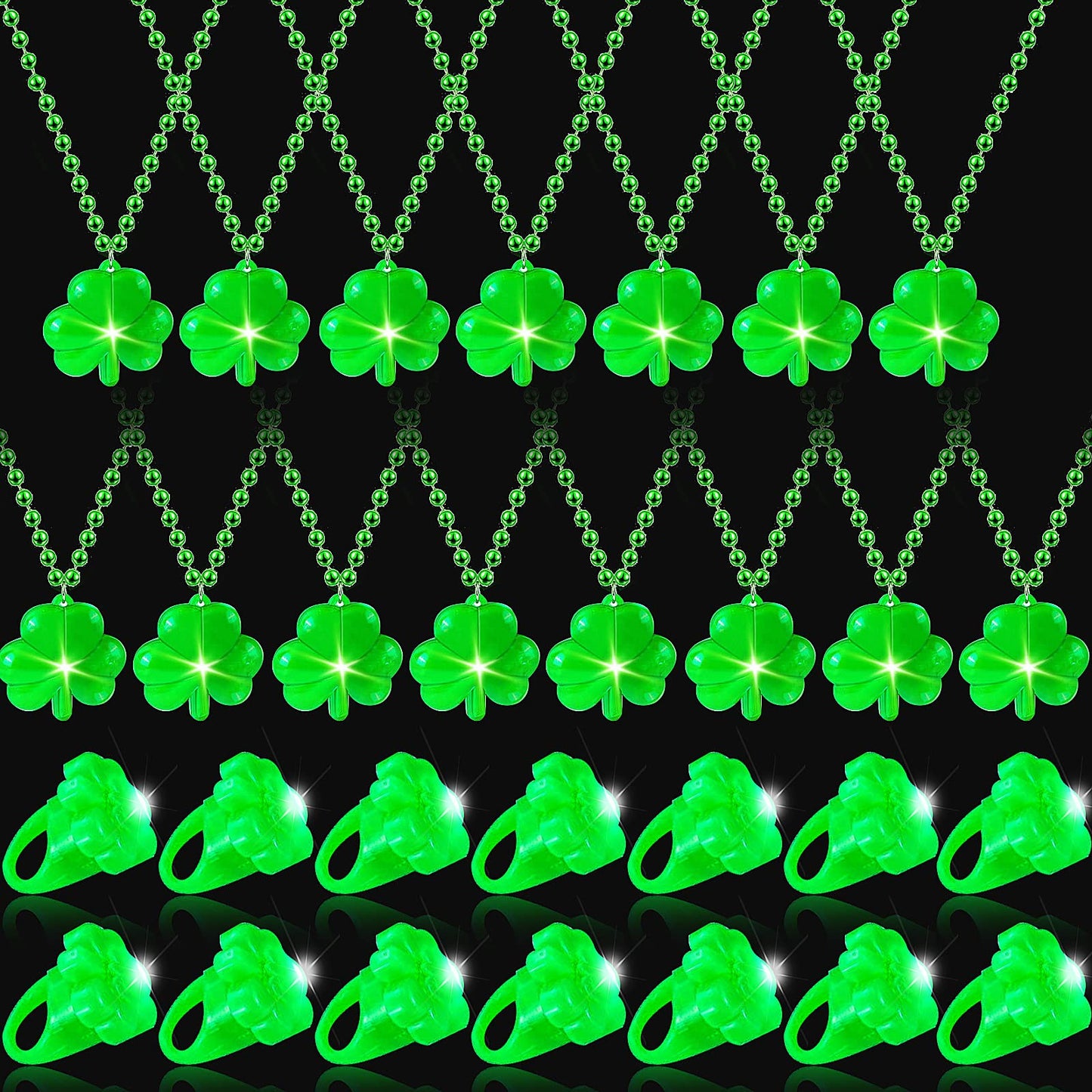 cssopenss 30 Pack St. Patrick's Day Light Up Shamrocks Necklaces Accessories Metallic st Patricks day LED Necklaces with light u