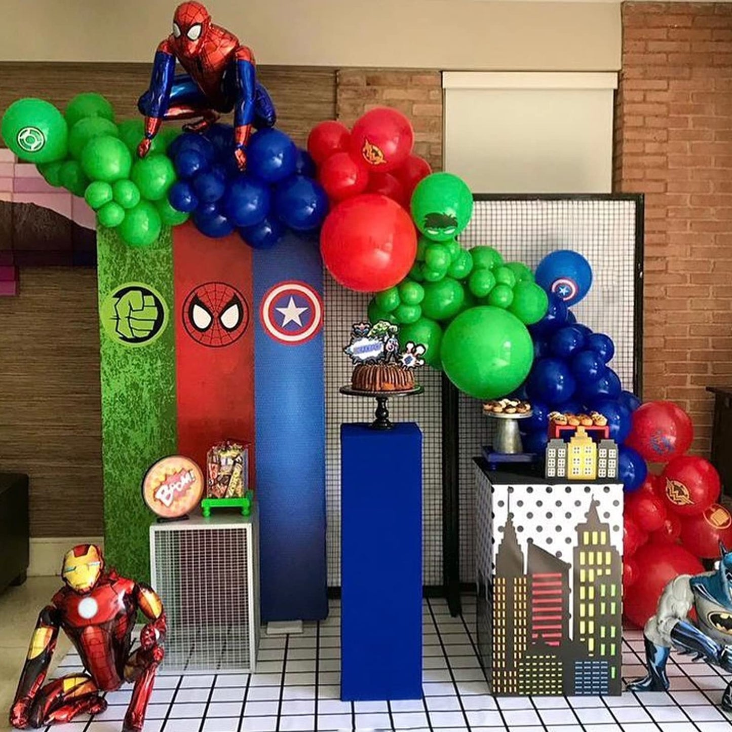 Superhero Theme Balloons Garland Kit With Red Yellow Blue Green Black Balloons For Kids Avenger Iron Spide Man Birthday Party Favor Supplies