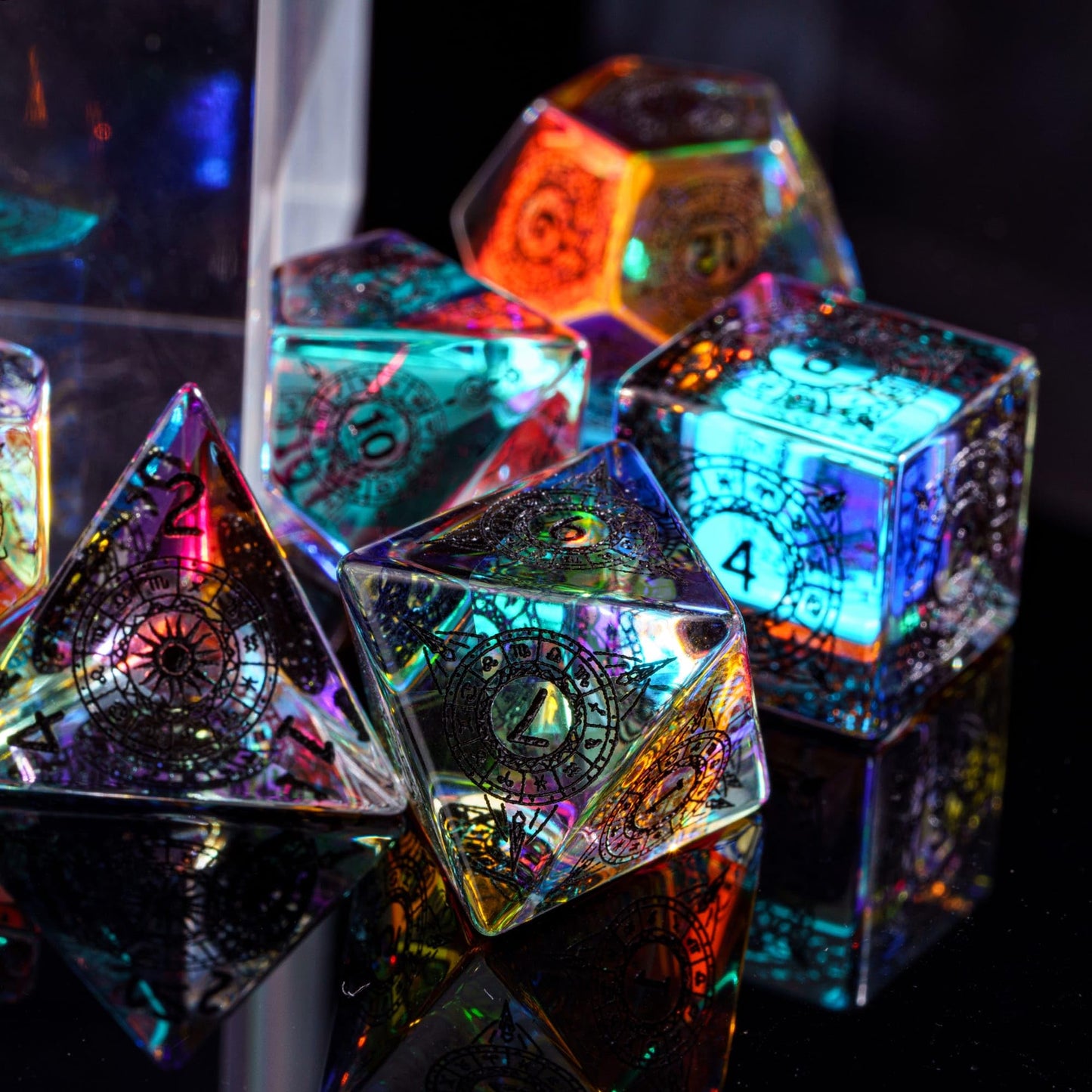 Udixi Prism Glass Dice Set 7Pcs Rainbow Glass Dnd Dice With Gift Box For Dungeons And Dragons D&D Table Games (12 Constellations