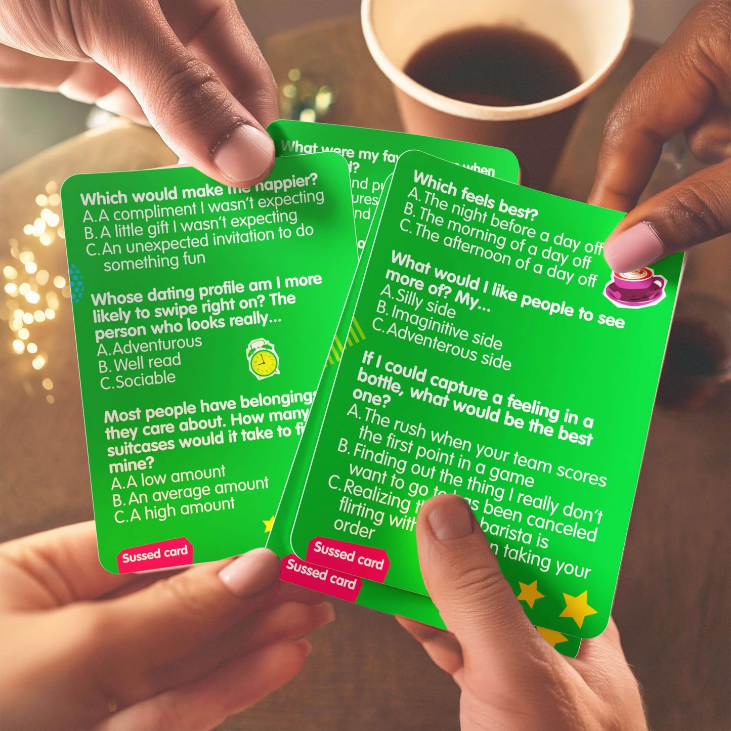 Sussed Lighthearted Conversation Cards - 231 Questions For Friendships, Couples, Co-Workers And More - Adults & Teens Ages 15+ - Icebreaker, Gift & Stocking Stuffer
