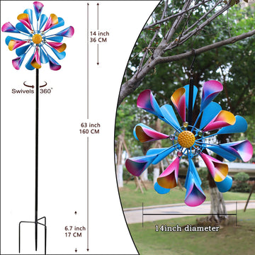 Wind Spinner Outdoor Hangable Wind Spinners 360 Degrees Metal Colorful Wind Spinner for Yard and Garden