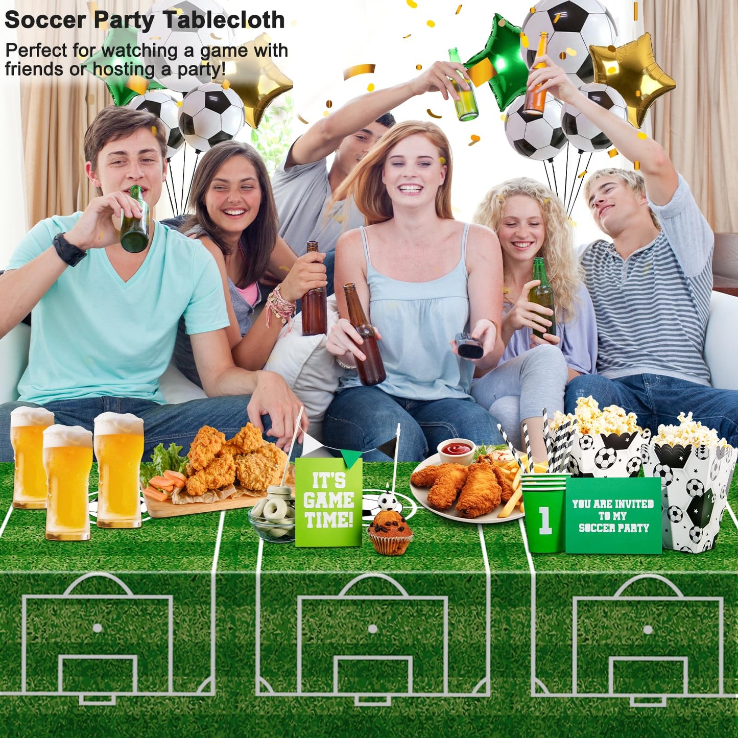 Wnink 2 Pack Soccer Table Cloth Plastic Tablecloth Soccer Party Disposable Table Cover Soccer Party Supplies Plastic Soccer Them