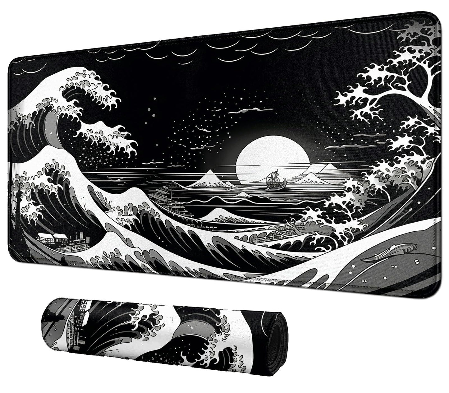 Great Wave for MTG & TCG Playmat,BFDHGQZC 24'' x 14'' Game Mat for MTG/RPG/CCG Trading Card Game Playmats Table Mat Perfect for