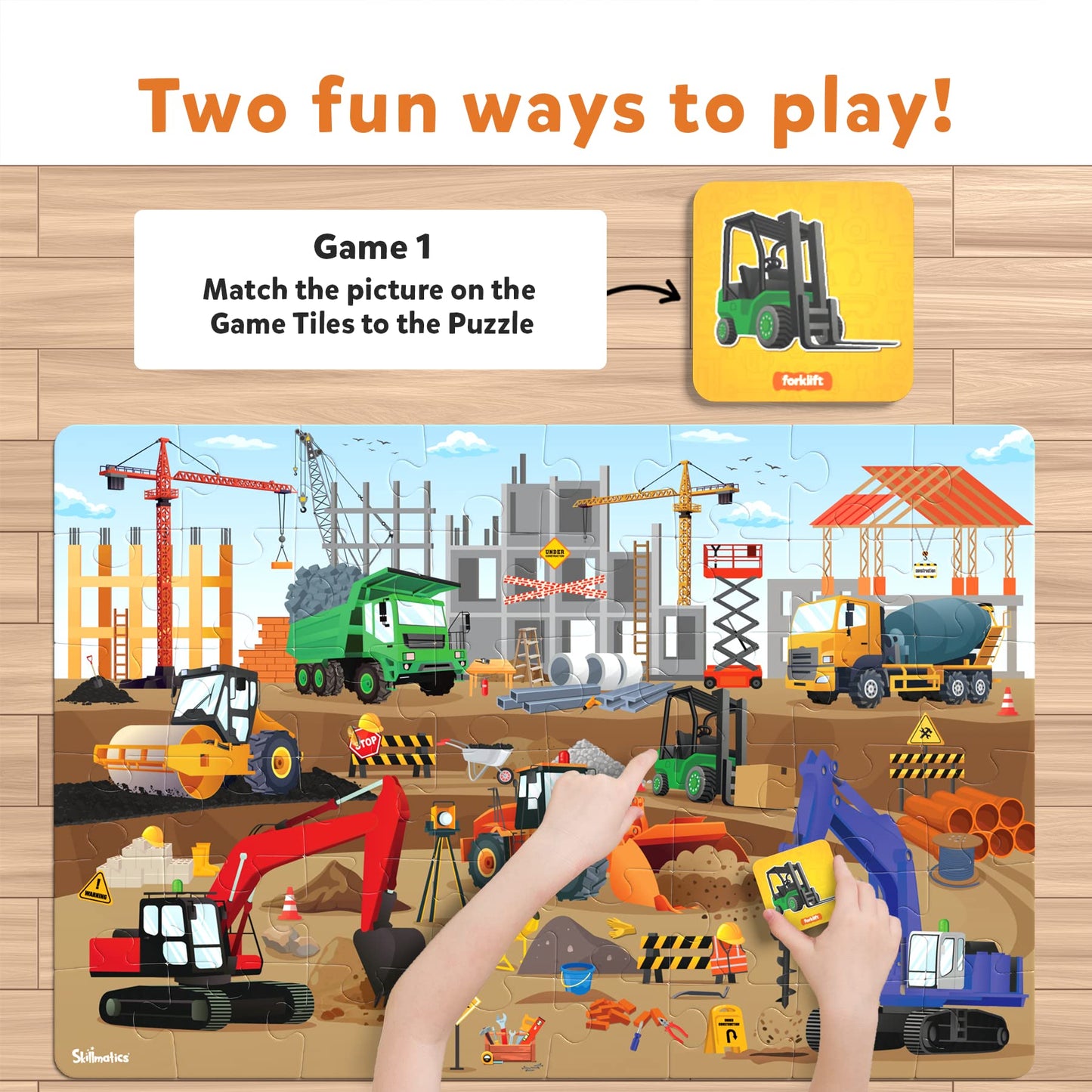 Skillmatics Floor Puzzle & Game - Piece & Play Construction Site, Jigsaw & Toddler Puzzles, Educational Toy, Gifts For Boys & Girls Ages 3, 4, 5, 6, 7 (48 Pieces, 2 X 3 Feet)
