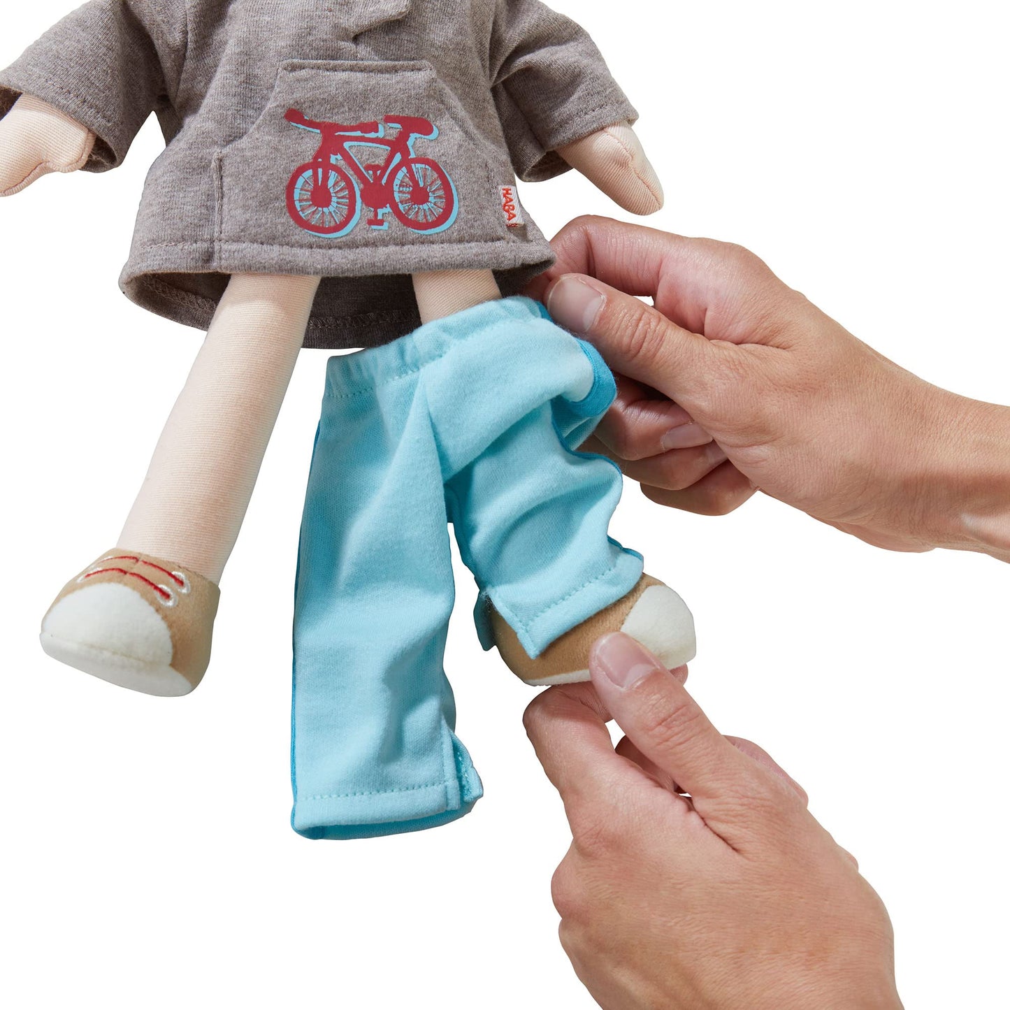 HABA Lian 12" Soft Boy Doll, Brown Hair, Blue Eyes, Embroidered Face, Machine Washable, Polyester