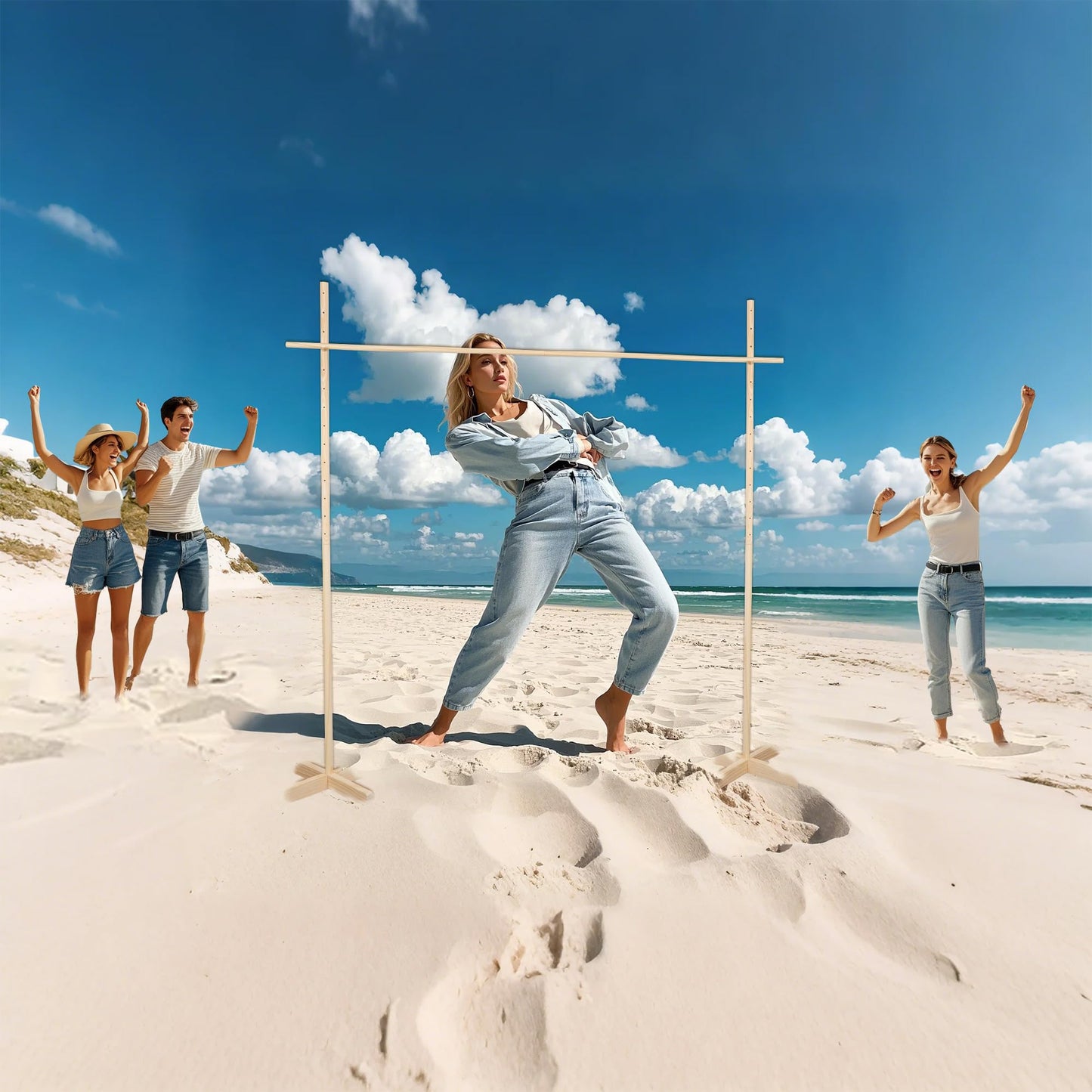 Gothink Wooden Limbo Game For Kids Adults, 4.7Ft Tall Limbo Pole How Low Can You Go Outdoor Game Set Great For Luau, Cookout, Po