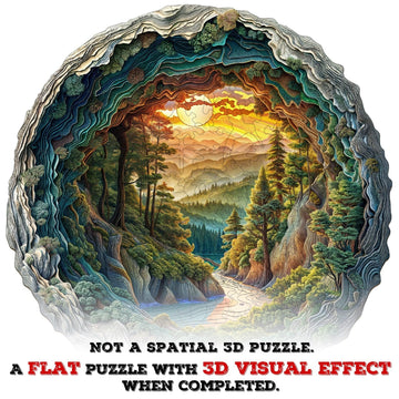 Wooden Puzzles for mature-themeds 3D Vision Effects Cave Forest Wooden Jigsaw Puzzles for mature-themeds Unique Shape Hill Sunset Forest Trail Landscape Wood Puzzles mature-themed Home Decor (S-8.5 * 8.4in-100 pcs)