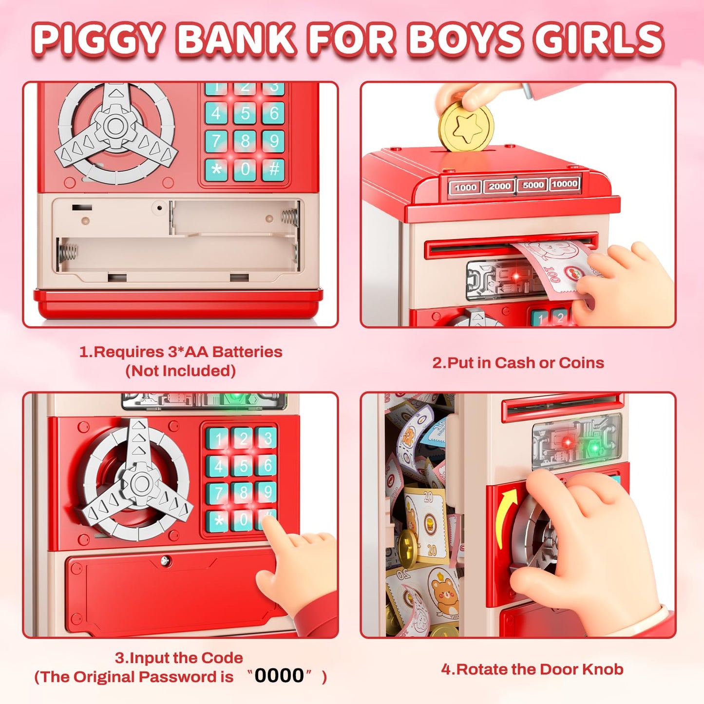 Bennol Kids Piggy Bank For Girls Boys, Electronic Atm Piggy Money Banks Cash Coin Toys For Kids 3 4 5 6 7 8 9 Years Old Birthday Gifts