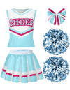 Spooktacular Creations Halloween Girl Cheerleader Costume Celeste and Pink Cheer Uniform Set Cute Cheerleading Outfit with Accessories for Halloween Dress-Up High School Themed Party(L 10-12yrs)