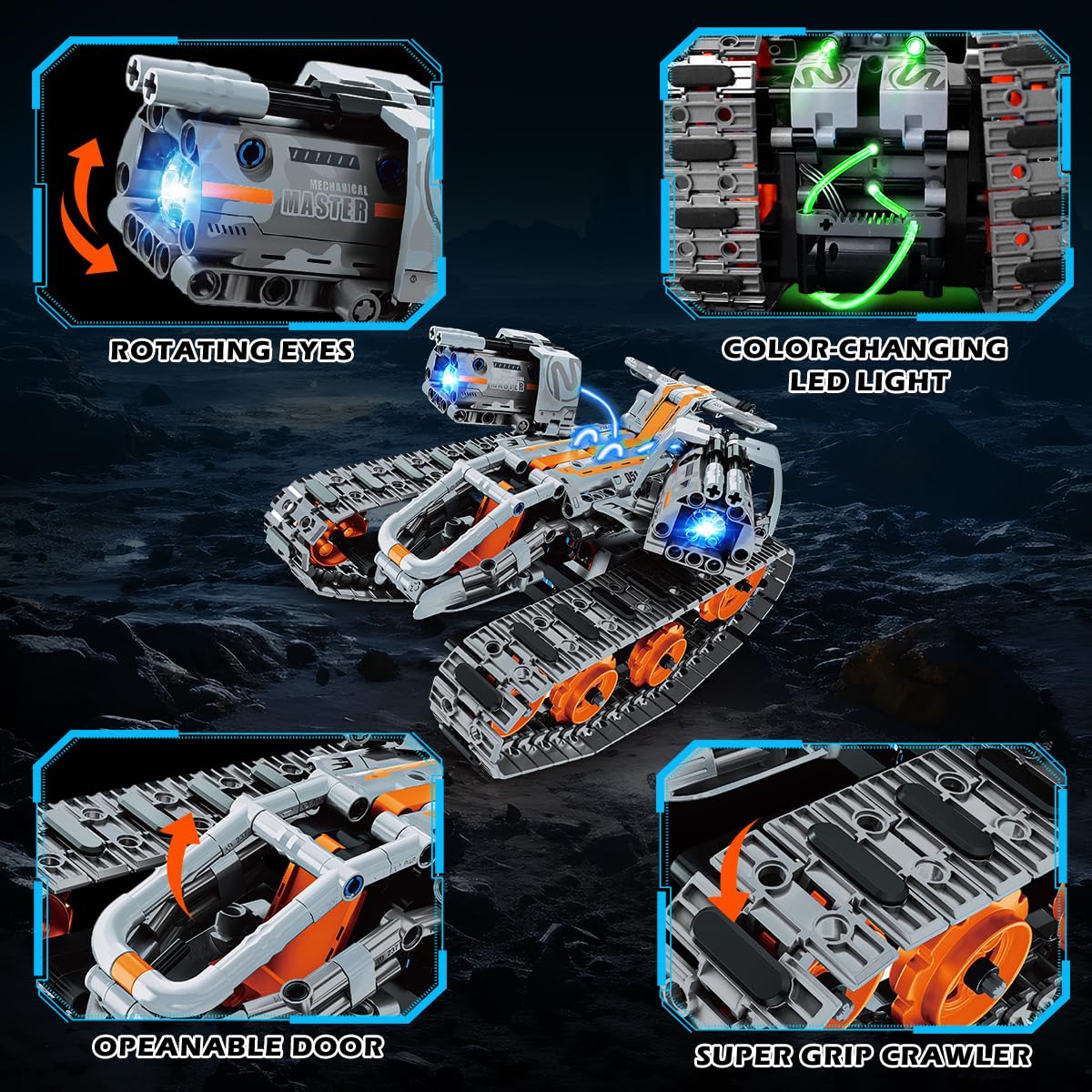 Insoon 5-In-1 Building Toys With Led Light, App & Remote Controll Building Block Set, 604 Pcs Rc Tech Rechargeable Tank Robot Sleigh Tracked Racer Toy, Gift For Kids Boys Girls Ages 6 7 8 9 10 11 12+