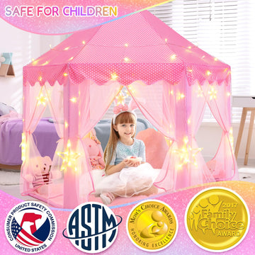 Evoionos Princess Tent For Girls, Castle Tent For Girls, Princess Castle Play Tent With Large Star Lights, Kids Tent Indoor Play