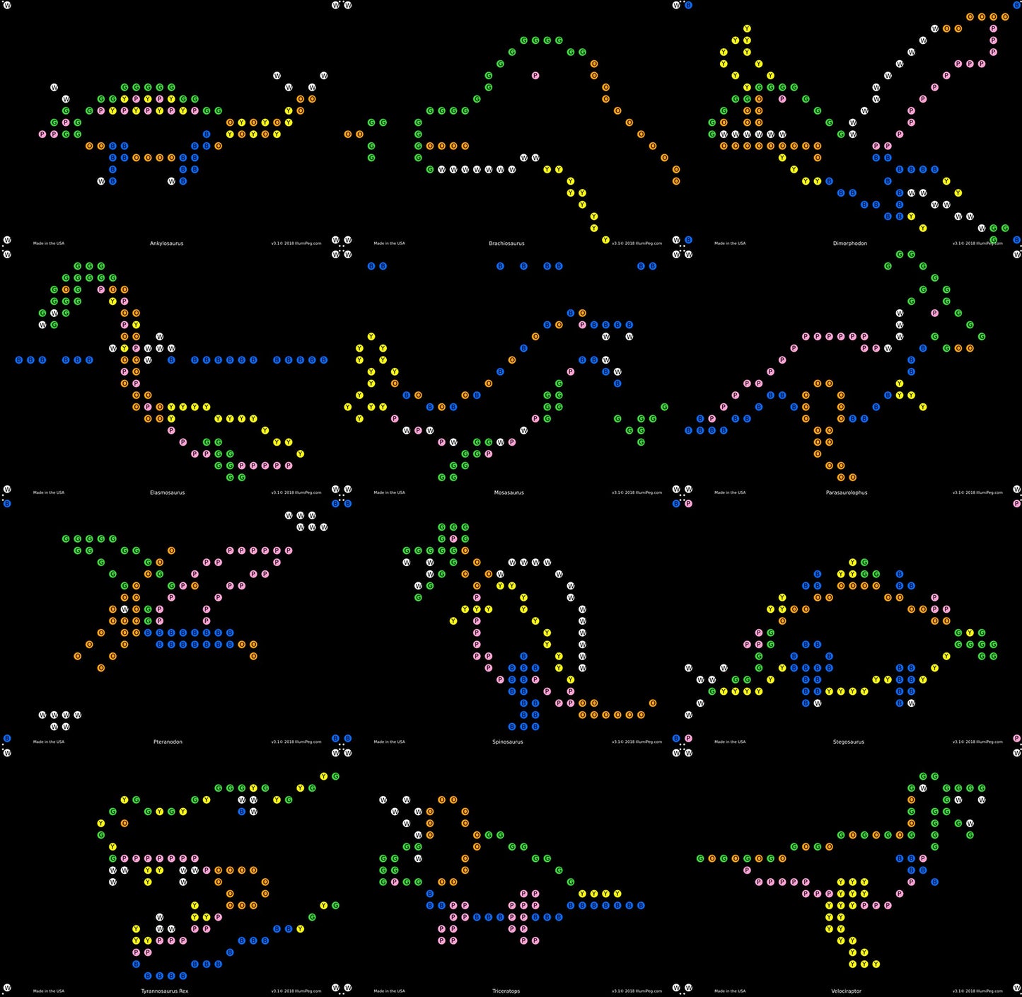 Illumipeg Dinosaur Refill Templates For Basic Fun Lite Brite Magic Screen Retro Style (12 Sheets, 6X8)