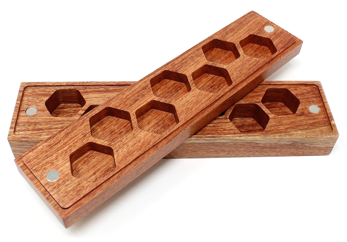 Bcb Wear Wood Dice Storage Case With Magnetic Lid - Box Holds Polyhedral 7 Die Set For Dnd, D&D, Rpg - Rosewood