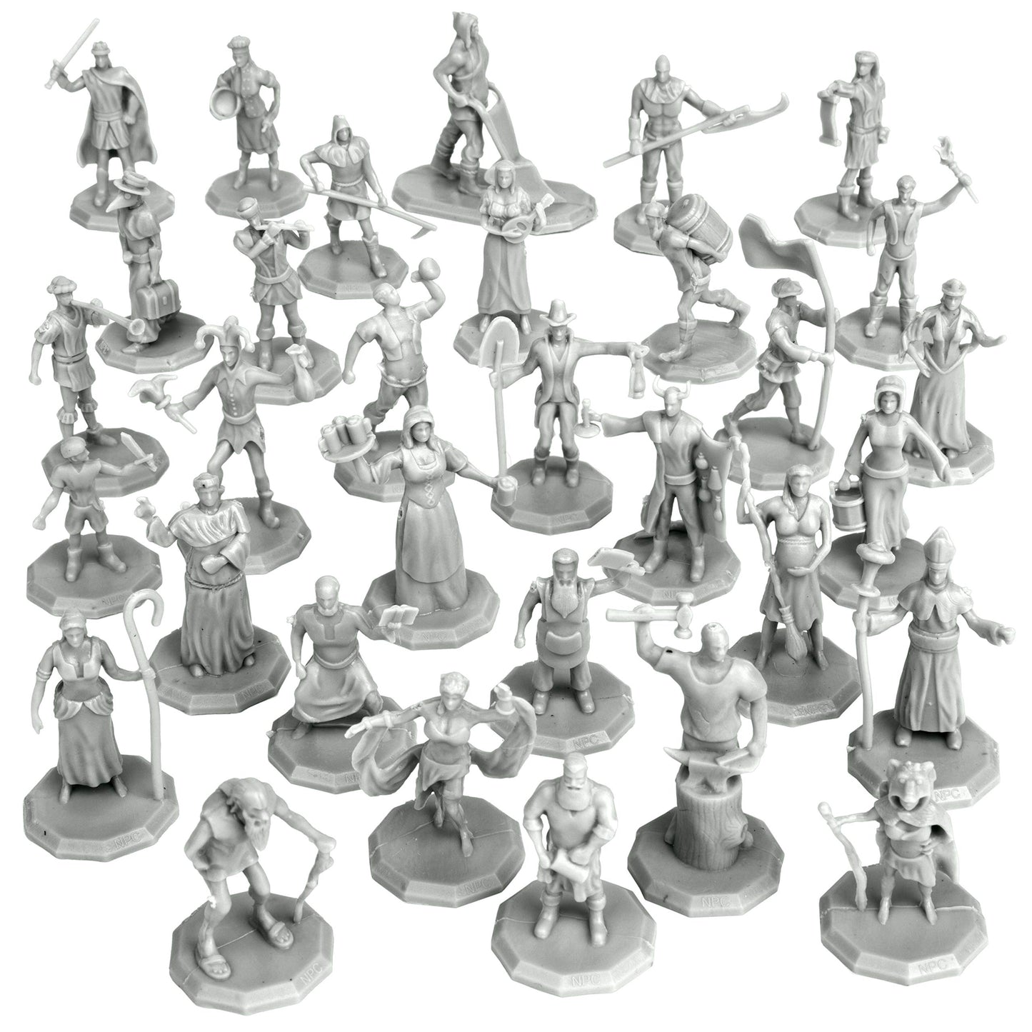 Townsfolk Mini Fantasy Figures Non Player Characters NPC - 32 Unique Miniatures - Nobility, Merchants, Peasants, Entertainers -