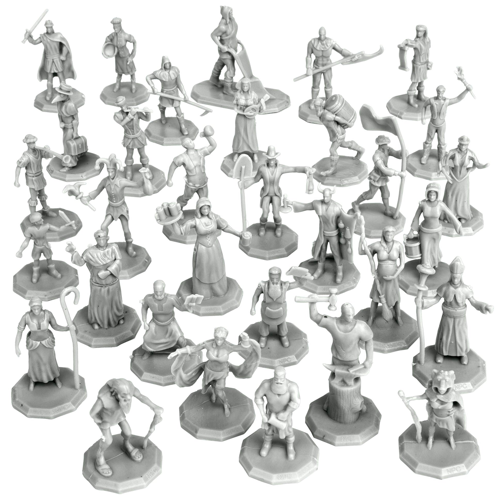 Townsfolk Mini Fantasy Figures Non Player Characters NPC - 32 Unique Miniatures - Nobility, Merchants, Peasants, Entertainers -