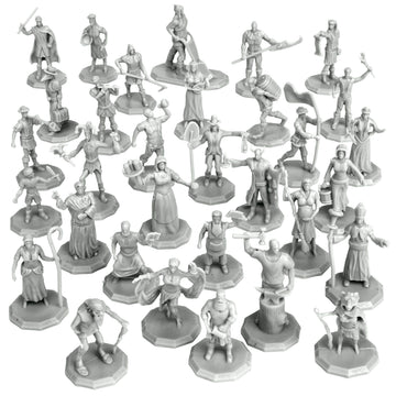 Townsfolk Mini Fantasy Figures Non Player Characters NPC - 32 Unique Miniatures - Nobility, Merchants, Peasants, Entertainers -