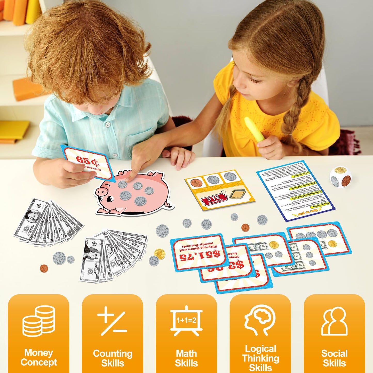 Kasfalci Money Activity Set for Kids for Learning, Pretend Play, Math Manipulatives,Teaching,Counting,Learning & Education Toys