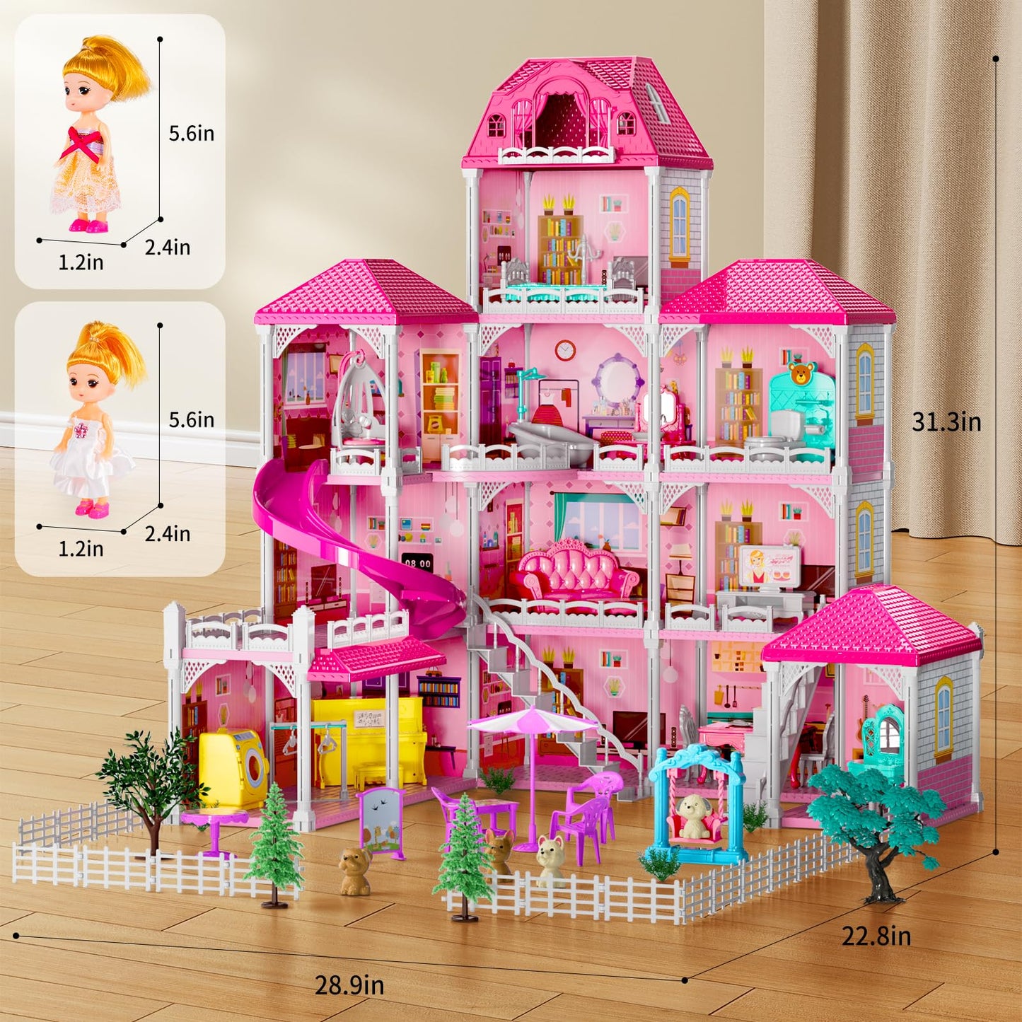 Villa Girls Toys For Kids Ages 3 4 5 6 7-12 Rooms Indoor Toys With 2 Dolls Toy, Pretend Plays Toy With Accessories And Furniture