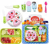 DZLING Pretend Tableware Food Kitchen Set,Colorful Pizza, Cake, Fruit Cutting Toy Set with Tableware,NonToxic Plastic, Educatio