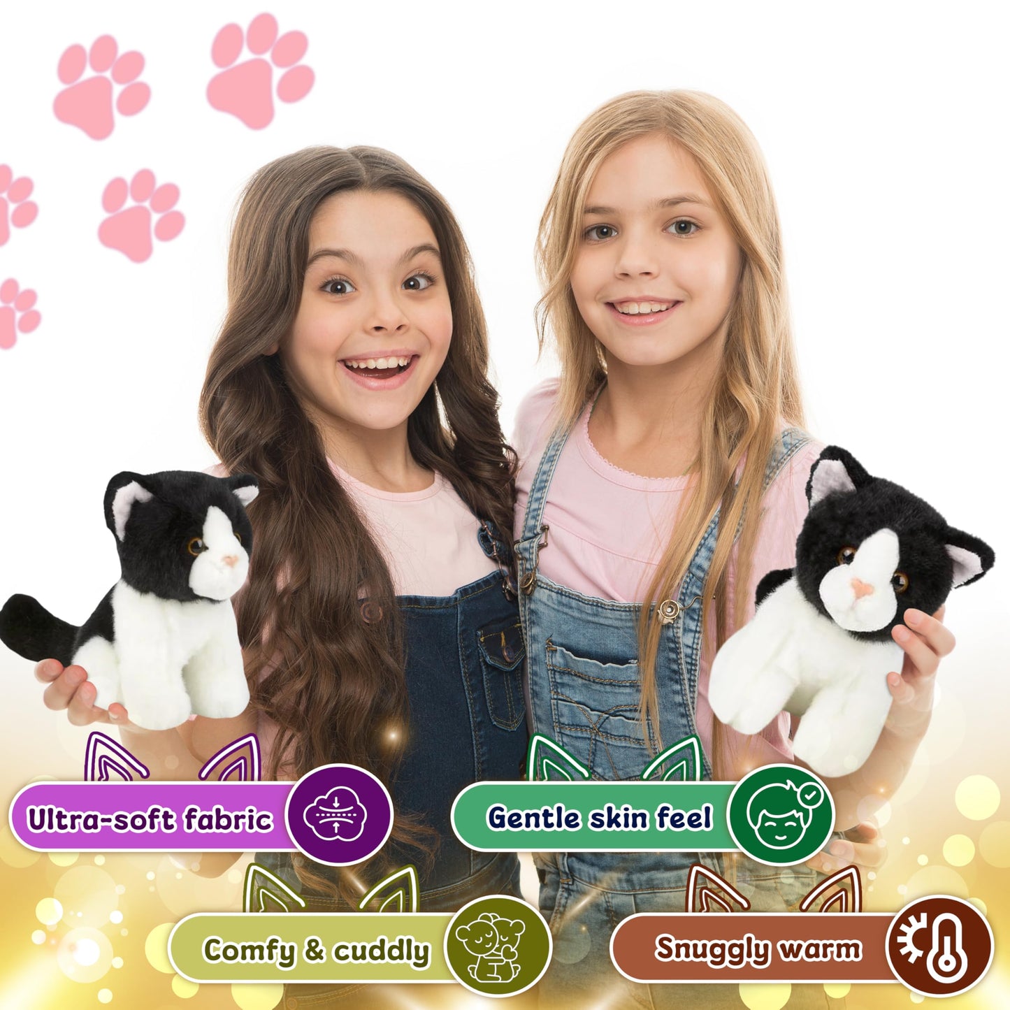 Forest & Twelfth 6'' Stuffed Black & White Cat, Soft Plush Toy, Cute Stuffed Animal For Boys And Girls, Realistic Looking Small