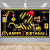 Construction 3rd Birthday Banner Decorations for Boys Kids, Dump Truck Construction Theme Three Birthday Party Supplies, Excavat