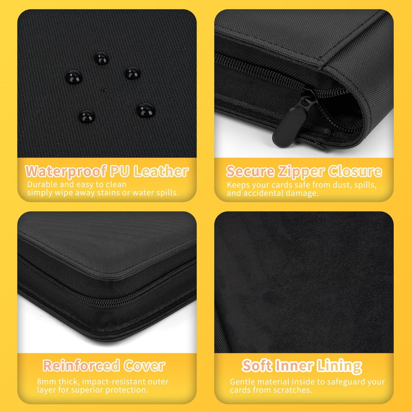 enhanced 1000+ Pockets Trading Card Binder 16-Pocket Ringless Side-Loading Album for TCG MTG Lorcana Sports & Standard-Size Cards (Black2)