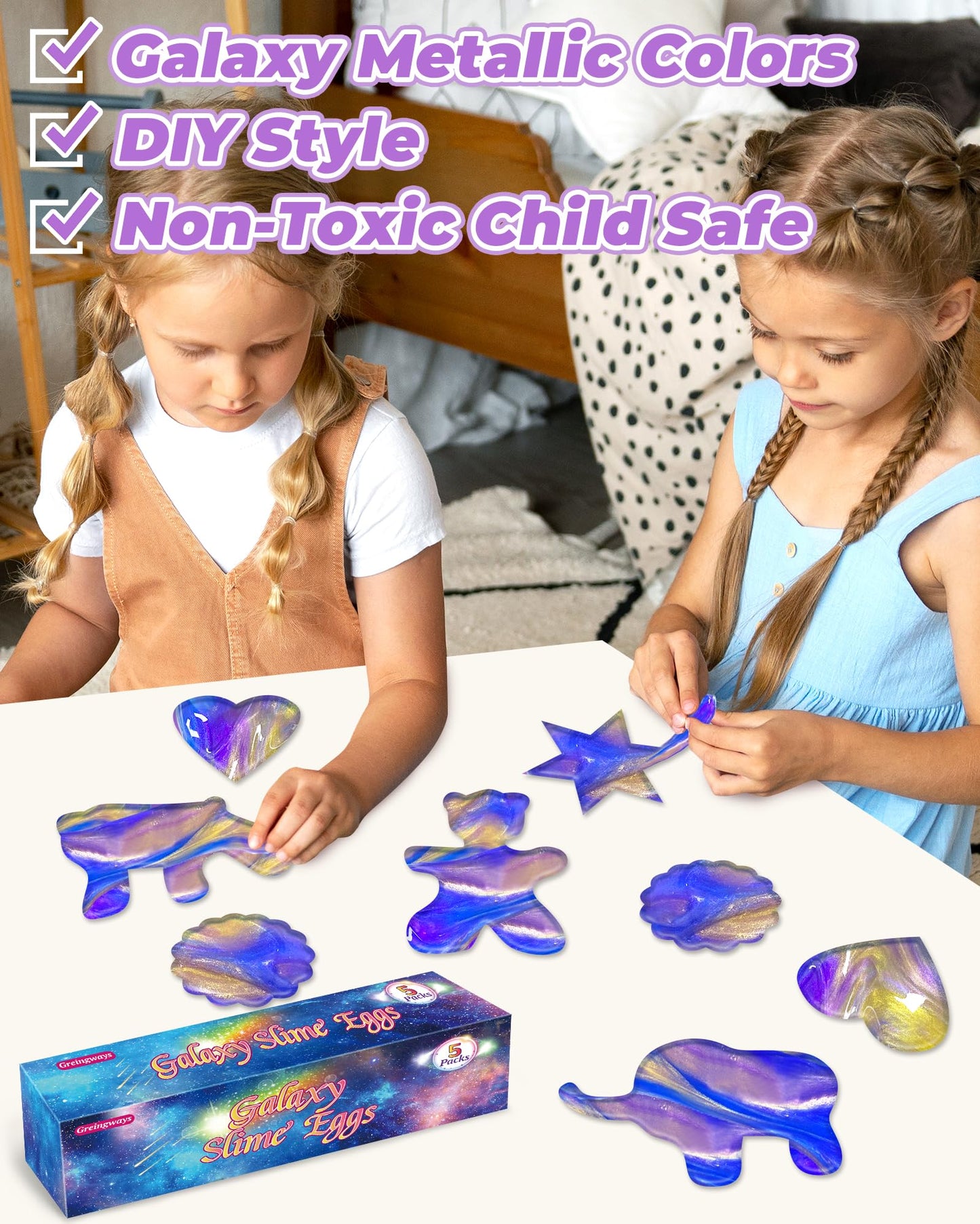 Greingways 5 Pack Prefilled Easter Eggs Galaxy Slime Toys, Easter Egg Fillers Slime Eggs, Stress Relief Christmas Stocking Stuff