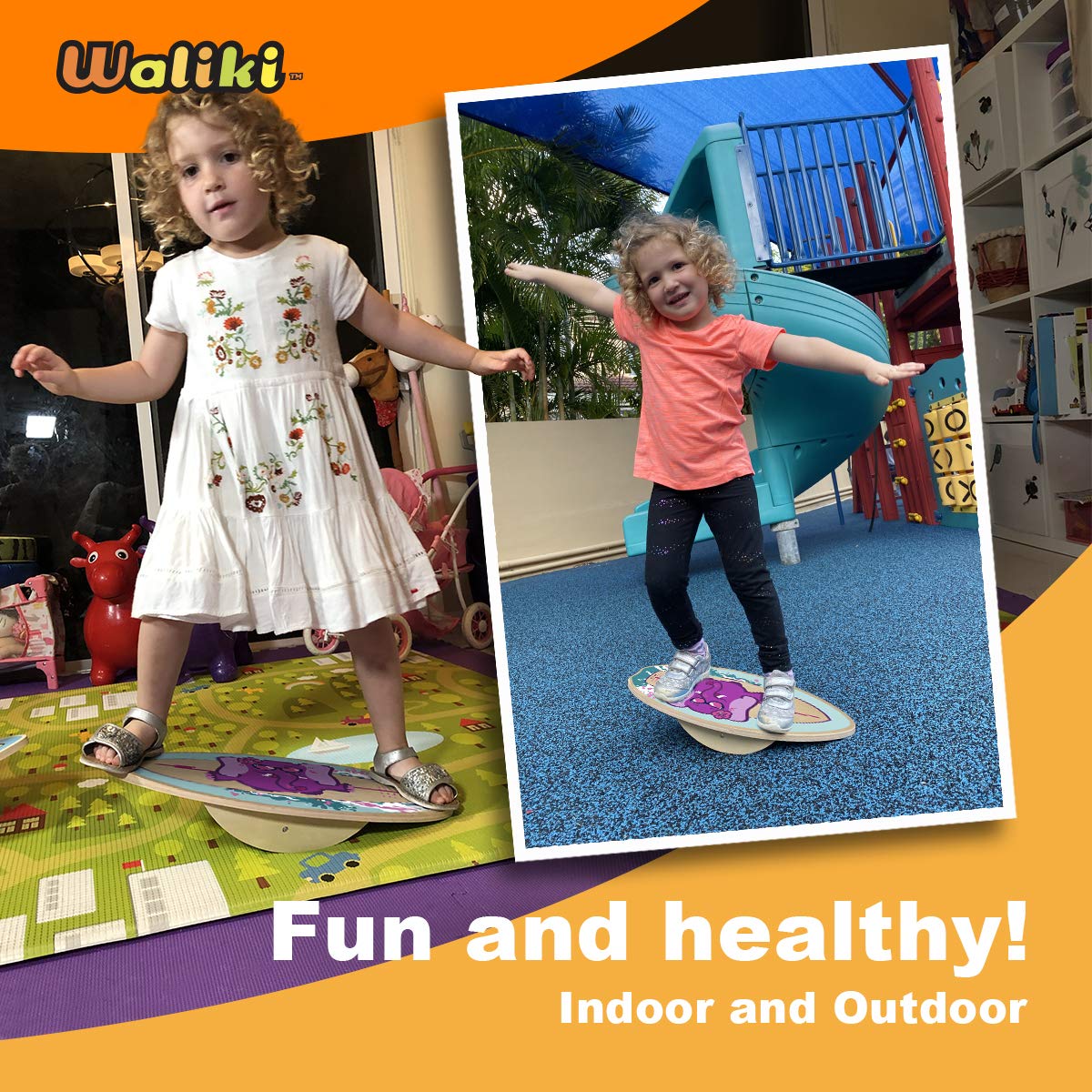 WALIKI Wood Balance Board for Kids Ages 3-8, Model WBB-02, Pink