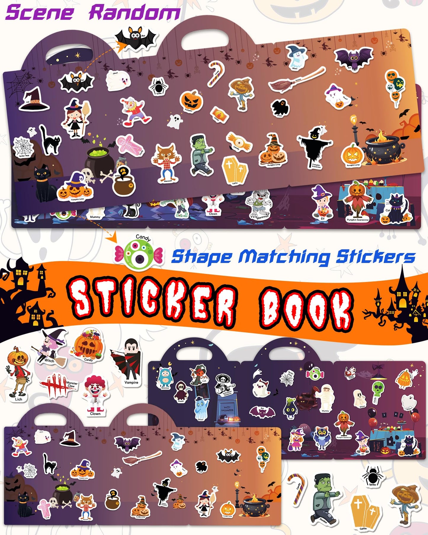 Walenced Halloween Reusable Sticker Book For Toddlers 2-4 Years, 2 Sets Halloween Stickers For Kids, Toddler Sticker Book Ages 1